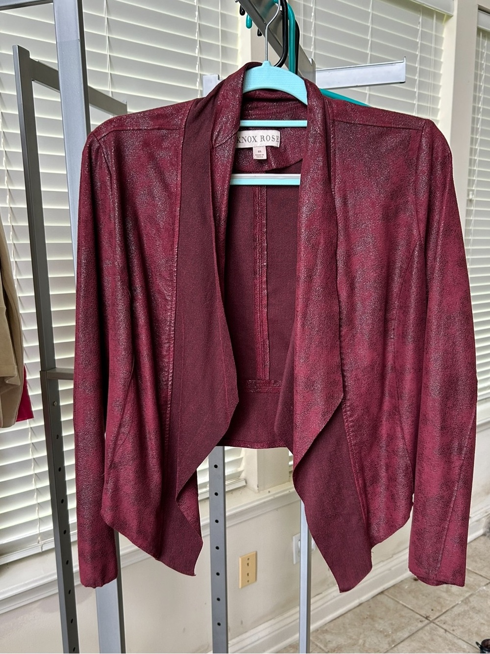 Knox Rose Women's Wine Red Draped Open-Front Jacket